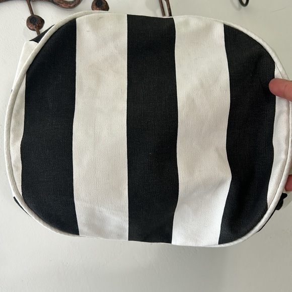 ECCO drawstring bag backpack black and white stripe canvas front pocket RARE EUC - Picture 3 of 8